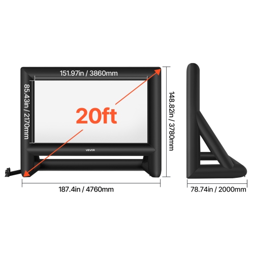 Écran de cinéma gonflable VEVOR 20 pi, écran de projection gonflable lavable 600D avec sac de rangement portatif, 16:9 projection de film facile