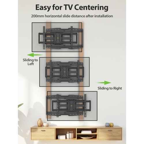 USX MOUNT Full Motion TV Wall Mount Bracket for Most 32-90 Inch TVs with Sliding Design for Centering, Holds up to 150lbs, Fits 16, 18, 24 inch Studs