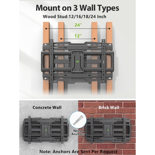 USX MOUNT Full Motion TV Wall Mount Bracket for Most 32-90 Inch TVs with Sliding Design for Centering, Holds up to 150lbs, Fits 16, 18, 24 inch Studs