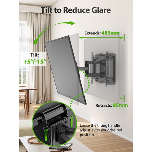 USX MOUNT Full Motion TV Wall Mount Bracket for Most 32-90 Inch TVs with Sliding Design for Centering, Holds up to 150lbs, Fits 16, 18, 24 inch Studs