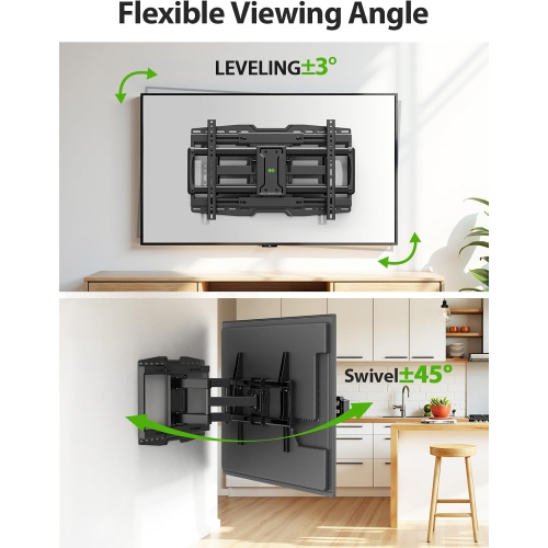 USX MOUNT Full Motion TV Wall Mount Bracket for Most 32-90 Inch TVs with Sliding Design for Centering, Holds up to 150lbs, Fits 16, 18, 24 inch Studs