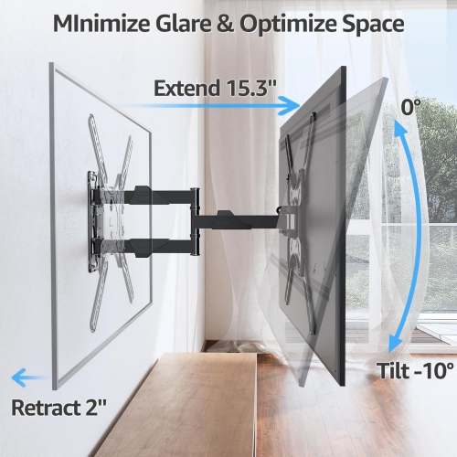 MOUNTUP TV Wall Mounts for Most 26-60 Inches TVs, Full Motion TV Bracket with Swivel and Extend 15.3 Inch, Articulating Arms, Tilt, Leveling, Single