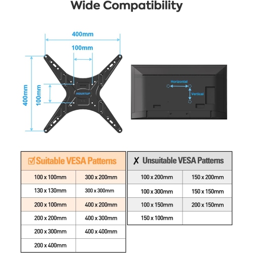 MOUNTUP Ceiling TV Mount for Most 24''-65'' TVs, Full Motion Height Adjustable TV Mount Bracket, Holds up to 99lbs, Max VESA 400x400mm