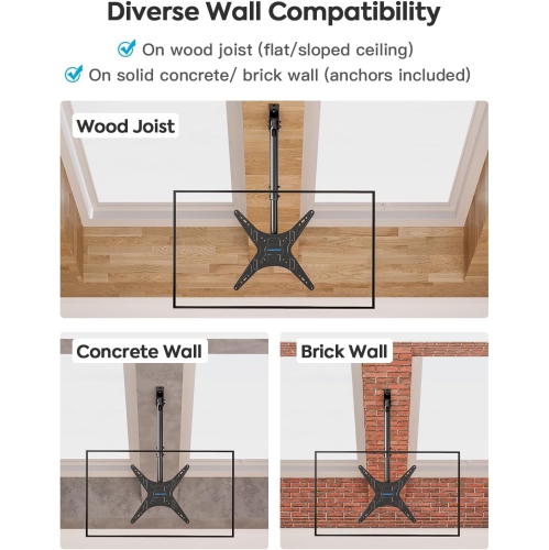 MOUNTUP Ceiling TV Mount for Most 24''-65'' TVs, Full Motion Height Adjustable TV Mount Bracket, Holds up to 99lbs, Max VESA 400x400mm