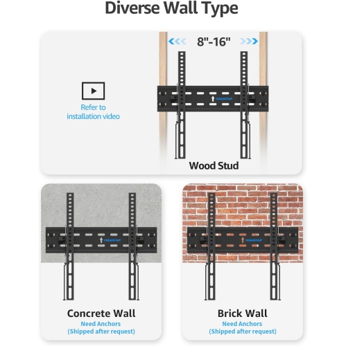 MOUNTUP TV Wall Mount, Tilting TV Bracket for Most 26-60 Inch LED LCD OLED Flat/Curved TVs, Low Profile TV Mount Save Spacing - Fits 12" to 16" Stud,