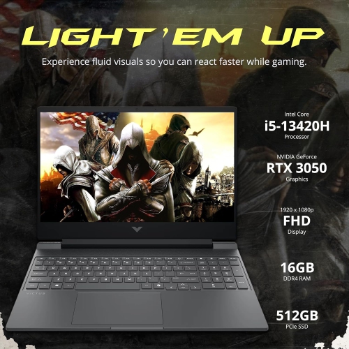 Refurbished - HP Victus 15.6" FHD IPS 144Hz Gaming Laptop, Intel i5-13420H, 512GB PCIe SSD, 16GB RAM, NVIDIA GeForce RTX 3050, Backlit Keyboard, Win
