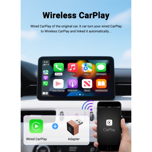 2-in-1 Wireless CarPlay-Android Auto Converter Bluetooth/WiFi Automatic Connection Supports Original Car Control Plug and Play CarPlay Box Car Adapter