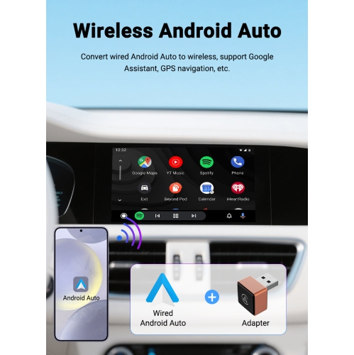 2-in-1 Wireless CarPlay-Android Auto Converter Bluetooth/WiFi Automatic Connection Supports Original Car Control Plug and Play CarPlay Box Car Adapter