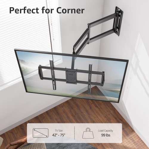 MOUNTUP 37.9" Long Arm TV Wall Mount for Most 42-75 Inch TVs, Full Motion Corner TV Bracket with Extension & Tilt & Swivel Articulating Arm, Max VESA