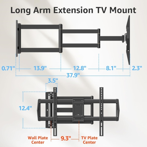 MOUNTUP 37.9" Long Arm TV Wall Mount for Most 42-75 Inch TVs, Full Motion Corner TV Bracket with Extension & Tilt & Swivel Articulating Arm, Max VESA