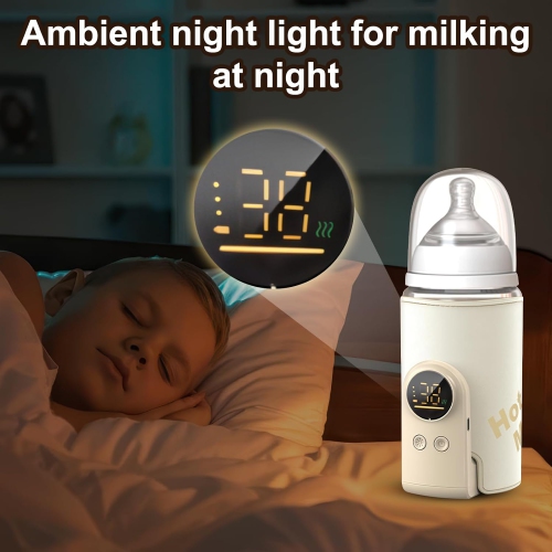 Wireless Milk Warmer with LED Temperature Display 10000 mAh Bottle Warmer Baby On the Go 6-Level Fast Heating, USB-C Charging, Thermal Insulation