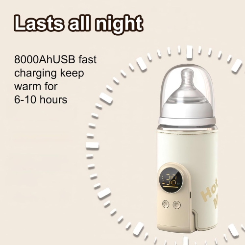 Wireless Milk Warmer with LED Temperature Display 10000 mAh Bottle Warmer Baby On the Go 6-Level Fast Heating, USB-C Charging, Thermal Insulation