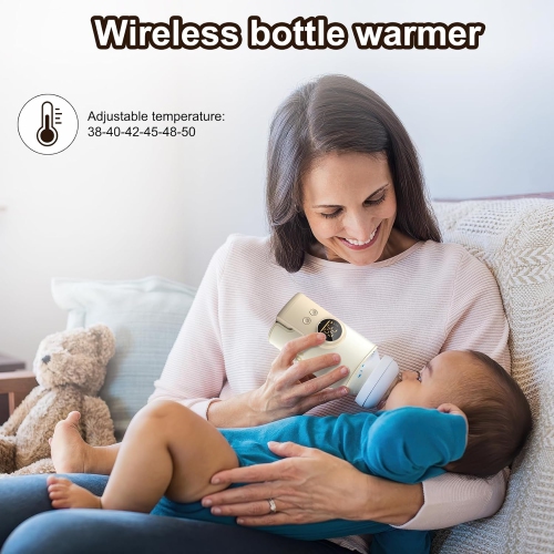 Wireless Milk Warmer with LED Temperature Display 10000 mAh Bottle Warmer Baby On the Go 6-Level Fast Heating, USB-C Charging, Thermal Insulation