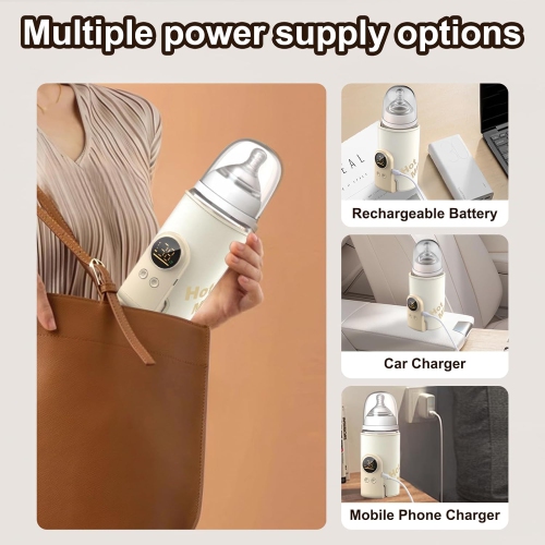 Wireless Milk Warmer with LED Temperature Display 10000 mAh Bottle Warmer Baby On the Go 6-Level Fast Heating, USB-C Charging, Thermal Insulation
