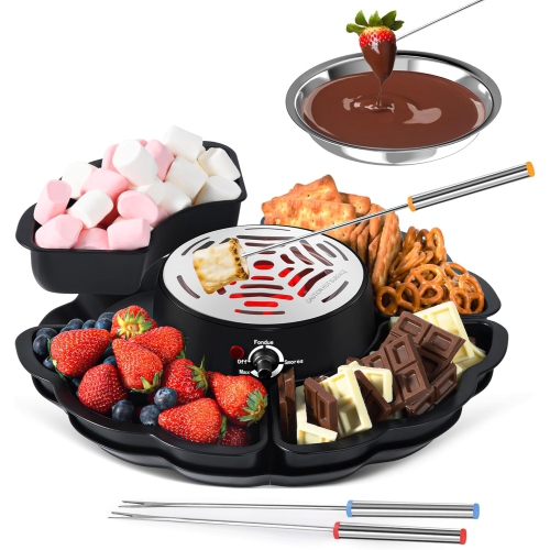 2 in 1 Electric S’mores Maker & Fondue Pot, Chocolate Melting Fondue Set with Removable Pot for Candy Butter