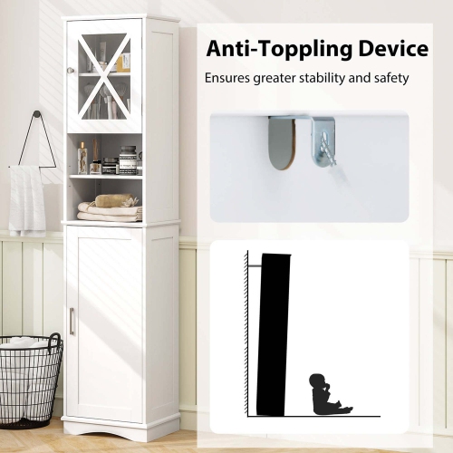 Costway 67" Tall Bathroom Cabinet Freestanding Storage Cabinet with 5 Adjustable Shelves Black/Gray/White