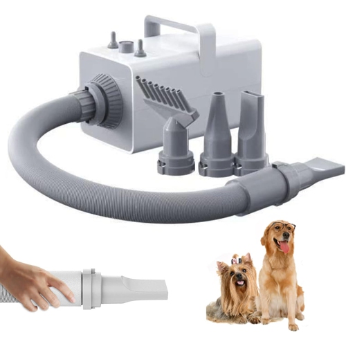 Pet Dog Hair Dryer, 2200W Stepless Adjustable Speed Smart Pet Grooming Blower, Portable Dog Blow Dryer Whit Led Display, 3 Nozzles, Thickened Spring