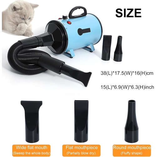 2000W Pet Hair Dryer, Adjustable 2 Temperature Settings for Dogs and Hair Dryers with 3 Different Nozzles, Stepless Adjustable Speed ​​for Dogs and