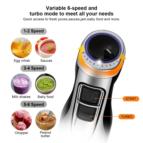 Multifunctional Hand Blender with Heavy Duty Copper Motor, Stainless Steel Housing, Whisk Attachment, Chopper, and Smoothie Cup - HB3302 5-in-1