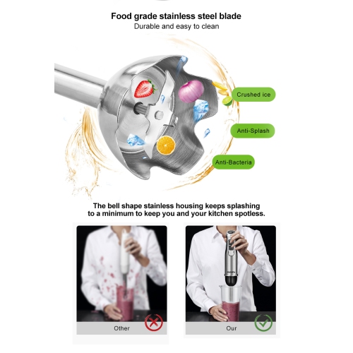 Multifunctional Hand Blender with Heavy Duty Copper Motor, Stainless Steel Housing, Whisk Attachment, Chopper, and Smoothie Cup - HB3302 5-in-1