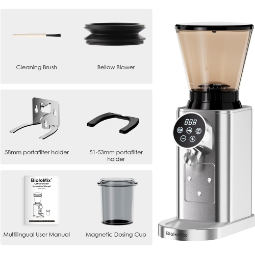 Moulin à café avec 48 réglages de mouture et panneau de commande LED, minuterie numérique, antistatique, moulin à café antibuche, mouture de