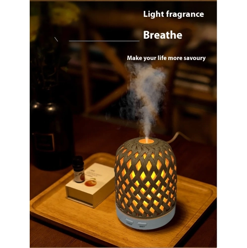 Silent Night Light Automatic Power Off Household Aromatherapy Humidifier Wood Grain Weaving Creative Style Water-Replenishing Aroma Diffuser - Dark
