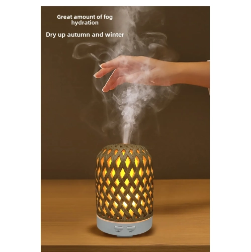 Silent Night Light Automatic Power Off Household Aromatherapy Humidifier Wood Grain Weaving Creative Style Water-Replenishing Aroma Diffuser - White