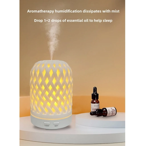 Silent Night Light Automatic Power Off Household Aromatherapy Humidifier Wood Grain Weaving Creative Style Water-Replenishing Aroma Diffuser - White