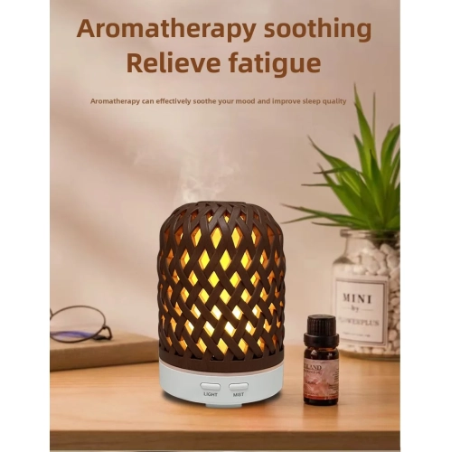 Silent Night Light Automatic Power Off Household Aromatherapy Humidifier Wood Grain Weaving Creative Style Water-Replenishing Aroma Diffuser - White