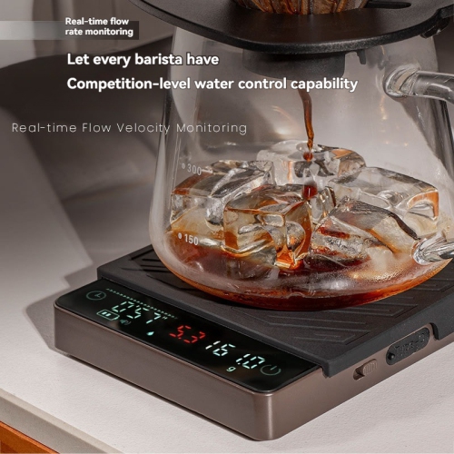 Portable electronic coffee scale, Type-C rechargeable, touchscreen, comes with a non-slip silicone pad, 0.1g accuracy - White