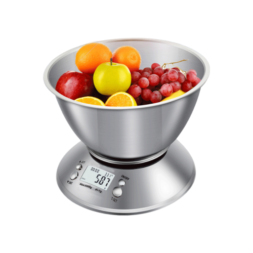 Stainless steel electronic kitchen scale with bowl, high precision 0.1g 5kg large capacity stainless steel scale plate food baking scale small