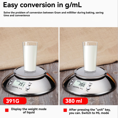 Stainless steel electronic kitchen scale with bowl, high precision 0.1g 5kg large capacity stainless steel scale plate food baking scale small