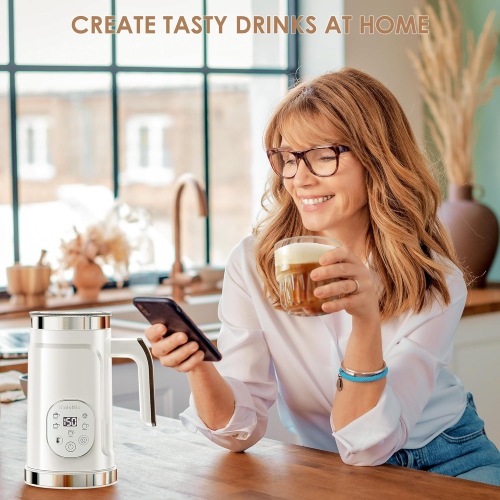 Moussoir à lait électrique Chaufferette automatique 4 en 1 pour moussoir à lait Chocolat chaud et froid Machine à mousser le lait Chocolat chaud