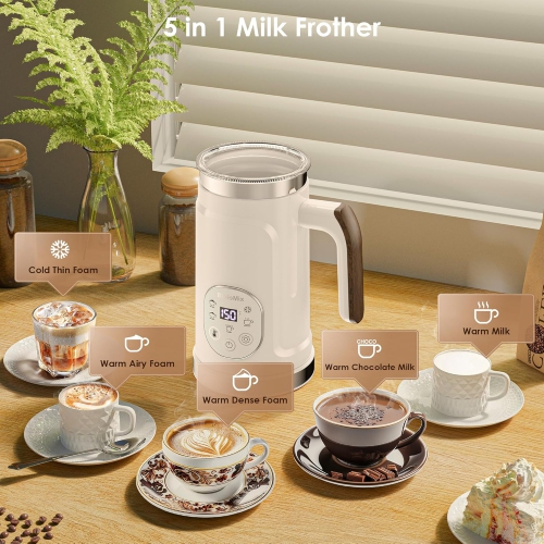 Moussoir à lait électrique Chaufferette automatique 4 en 1 pour moussoir à lait Chocolat chaud et froid Machine à mousser le lait Chocolat chaud