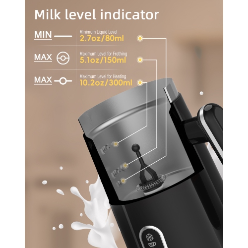 Electric Milk Frother, Automatic Hot and Cold Milk Frother Heater, Suitable for Milk, Latte, Hot Chocolate, Cappuccino, 100-120V, US Plug
