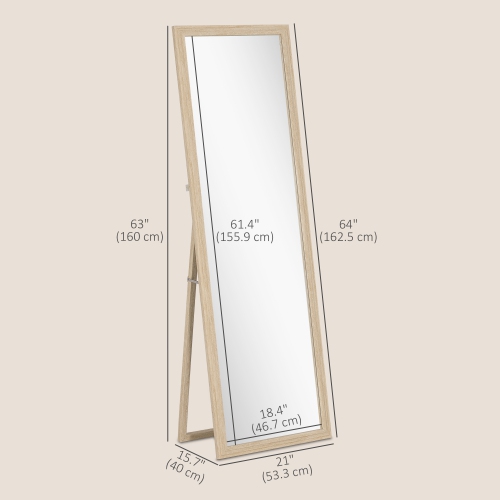 HOMCOM 64" x 21" Full Length Mirror, Standing, Wall-Mounted or Leaning Against Wall, Rectangular Full Body Mirror with Frame for Bedroom, Living