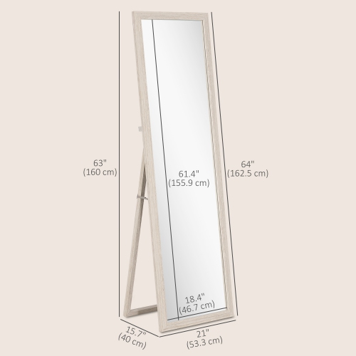 HOMCOM 64" x 21" Full Length Mirror, Standing, Wall-Mounted or Leaning Against Wall, Rectangular Full Body Mirror with Frame for Bedroom, Living