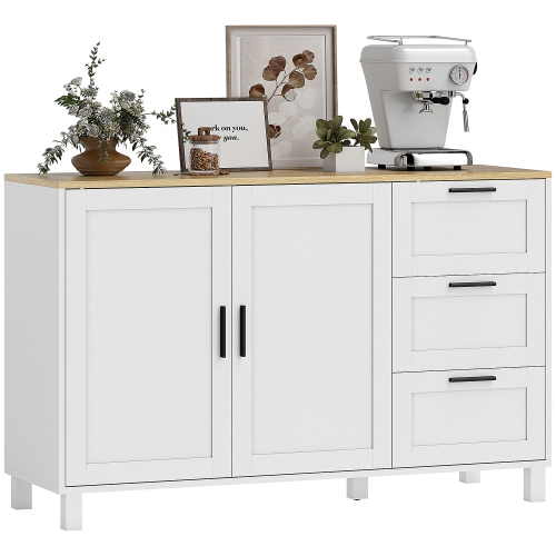HOMCOM Modern Sideboard Buffet Cabinet with Soft-Close Doors, 47" Coffee Bar Cabinet with 3 Drawers and Adjustable Shelf, Kitchen Credenza with 5