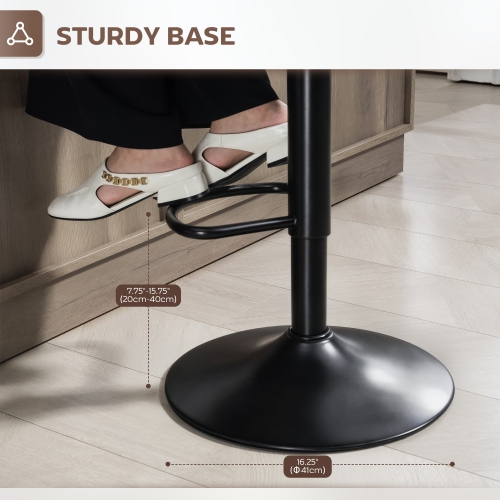 HOMCOM Adjustable Bar Stools Set of 2, Swivel Tufted Linen Fabric Barstools with Footrest and Armrests, Bar Chairs for Kitchen Counter and Dining