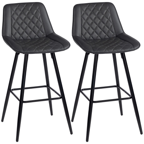 HOMCOM Bar Stools Set of 2, PU Leather Counter Height Bar Chairs, 27.75" Kitchen Stools with Metal Legs for Dining Area, Kitchen Island, Black