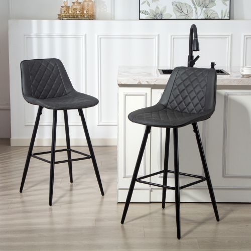 HOMCOM Bar Stools Set of 2, PU Leather Counter Height Bar Chairs, 27.75" Kitchen Stools with Metal Legs for Dining Area, Kitchen Island, Black