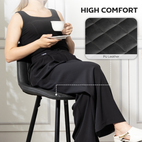 HOMCOM Bar Stools Set of 2, PU Leather Counter Height Bar Chairs, 27.75" Kitchen Stools with Metal Legs for Dining Area, Kitchen Island, Black