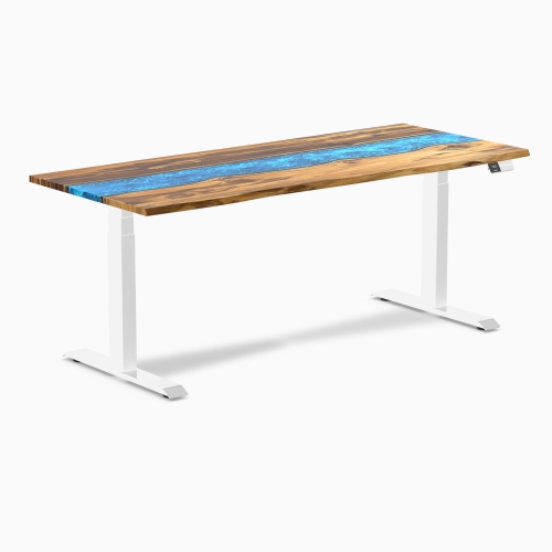 Desky Teak Blue River Sit-Stand Desk - 72" Desktop, White Frame, Dual Motor Lift, Up to 49.2 Inch, 308 Lb Capocity