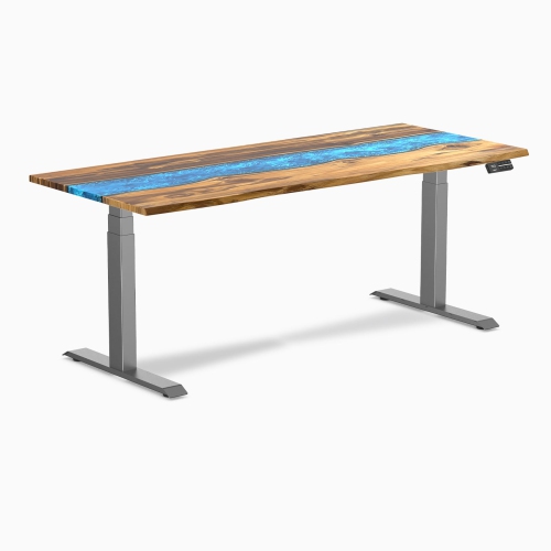 DESKY  Teak River Sit-Stand Desk - 72" Desktop, Space Grey Frame, Dual Motor Lift, Up to 49.2 Inch, 308 Lb Capocity In Blue