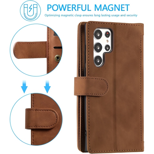 [ LIMITTED TIME OFFER ] - Wallet Case for Samsung S22 Ultra 5G, Multi-Function Flip Folio 9 Card Slots Phone Case with Zipped Pocket Wrist Strap