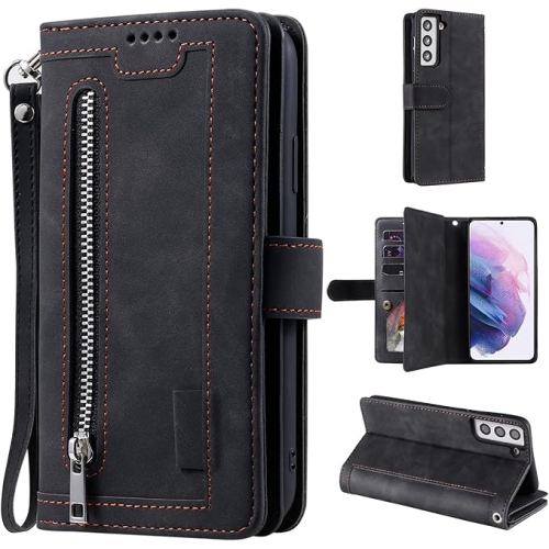 [ LIMITTED TIME OFFER ] - Wallet Case for iPhone 14 PLUS, Multi-Function Flip Folio 9 Card Slots Phone Case with Zipped Pocket Wrist Strap