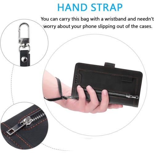 [ LIMITTED TIME OFFER ] - Wallet Case for iPhone 14 PLUS, Multi-Function Flip Folio 9 Card Slots Phone Case with Zipped Pocket Wrist Strap