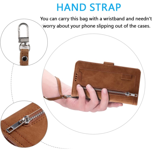 [ LIMITTED TIME OFFER ] - Wallet Case for iPhone 14 PLUS, Multi-Function Flip Folio 9 Card Slots Phone Case with Zipped Pocket Wrist Strap