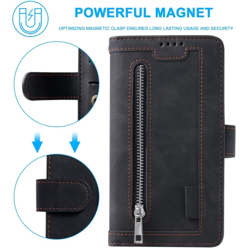 [ LIMITTED TIME OFFER ] - Wallet Case for iPhone 14 PRO, Multi-Function Flip Folio 9 Card Slots Phone Case with Zipped Pocket Wrist Strap