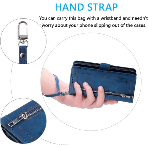[ LIMITTED TIME OFFER ] - Wallet Case for iPhone 13 PRO, Multi-Function Flip Folio 9 Card Slots Phone Case with Zipped Pocket Wrist Strap
